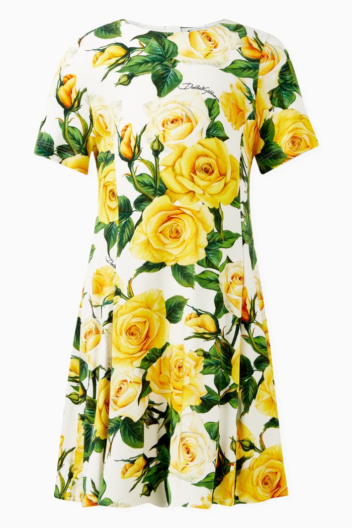 

Flowering Rose-print Dress in Cotton, Yellow