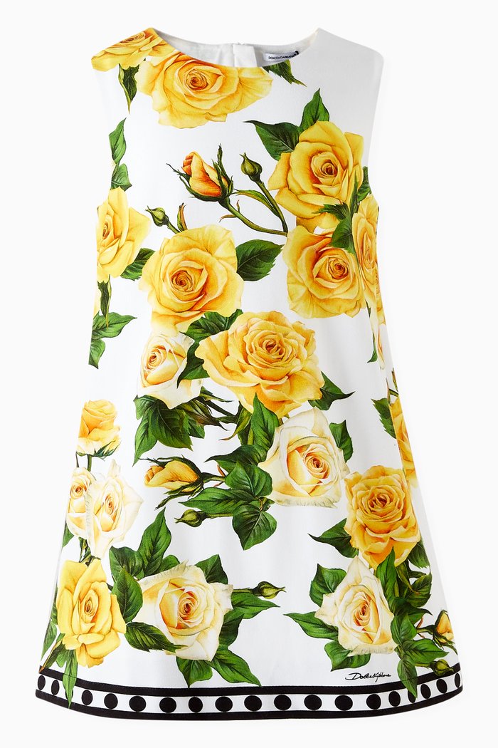 

Flowering Rose-print Dress in Cotton, Yellow