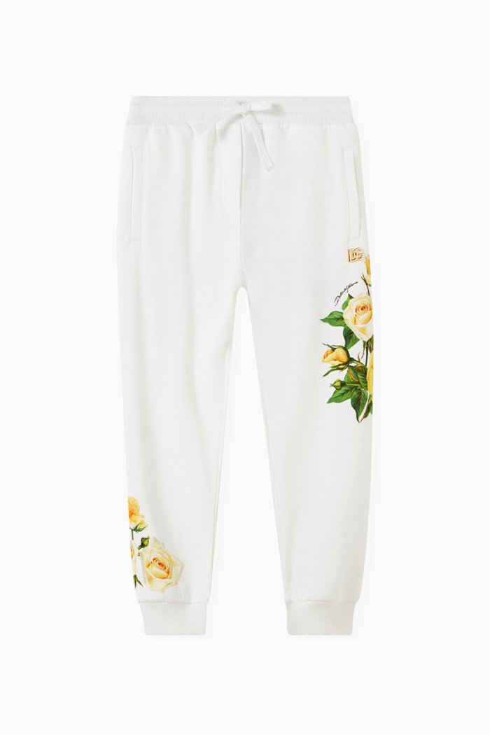 Rose-print Sweatpants in Cotton, Yellow