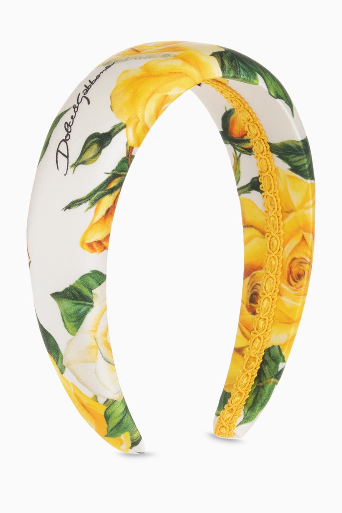 

Rose-print Headband in Satin, Yellow