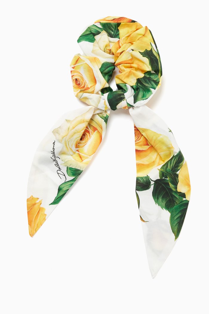 

Rose-print Scrunchie in Cotton Poplin, Yellow