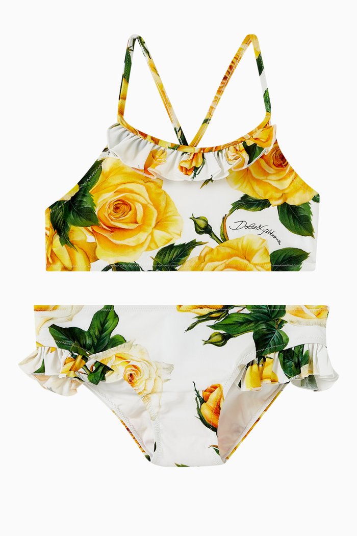 

Rose-print Two-piece Swimsuit in Stretch Nylon, Yellow