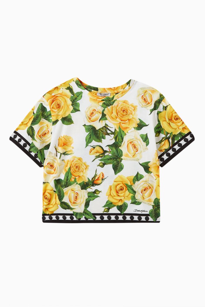 

Rose-print T-shirt in Cotton, Yellow