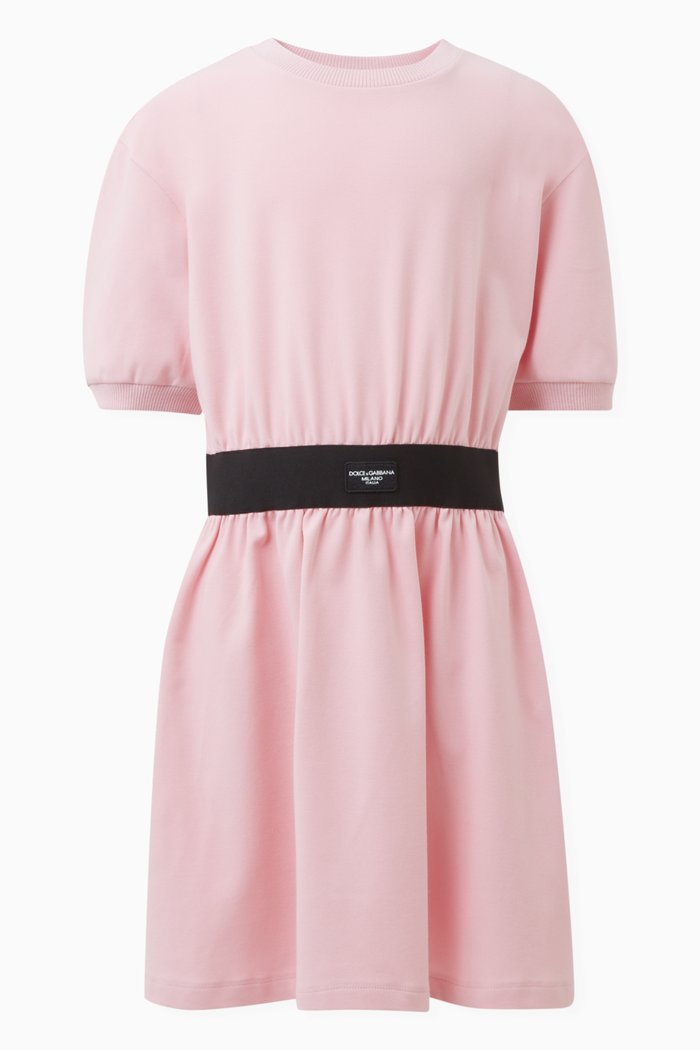 Logo-patch Dress in Cotton-jersey, Pink