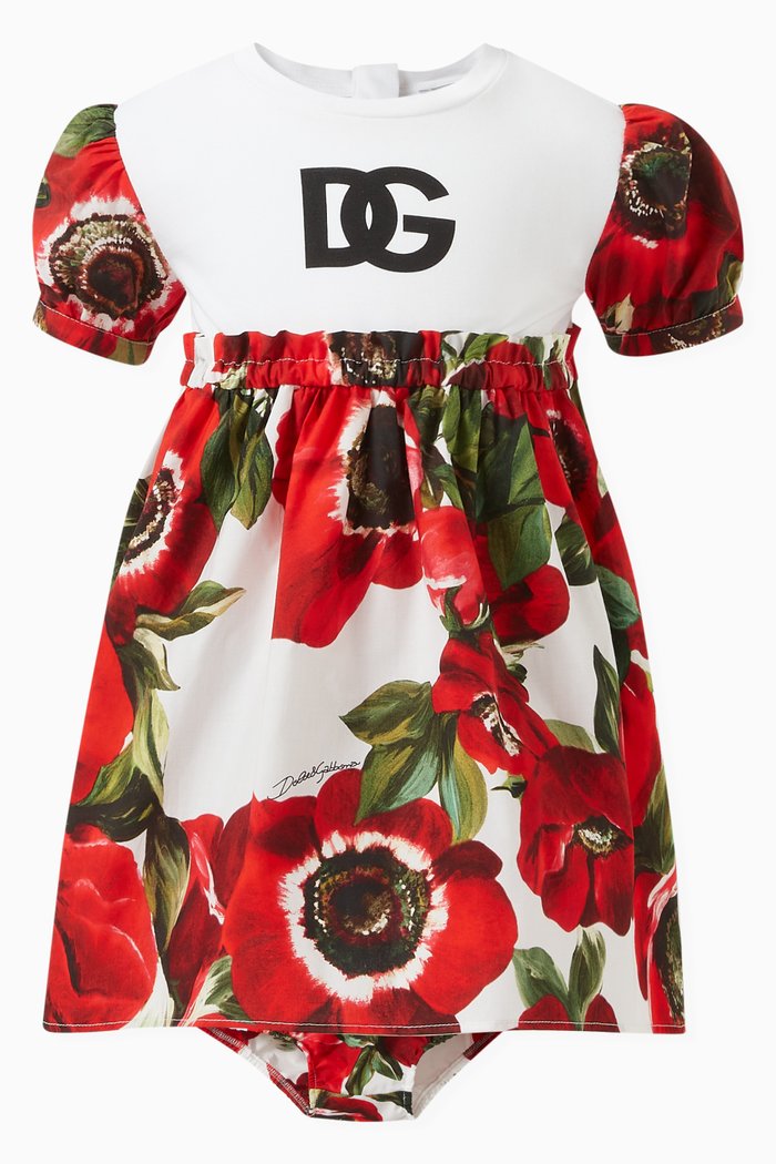 

Floral-print Dress in Cotton Poplin & Jersey, Red