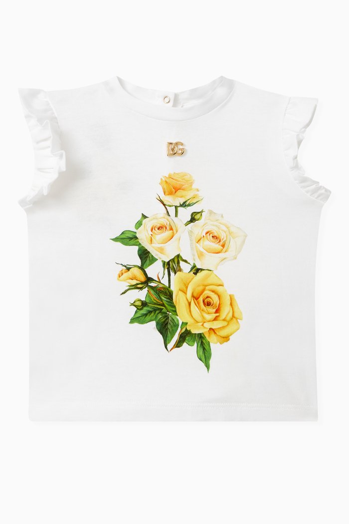 

Rose-print Logo T-shirt in Cotton, Yellow