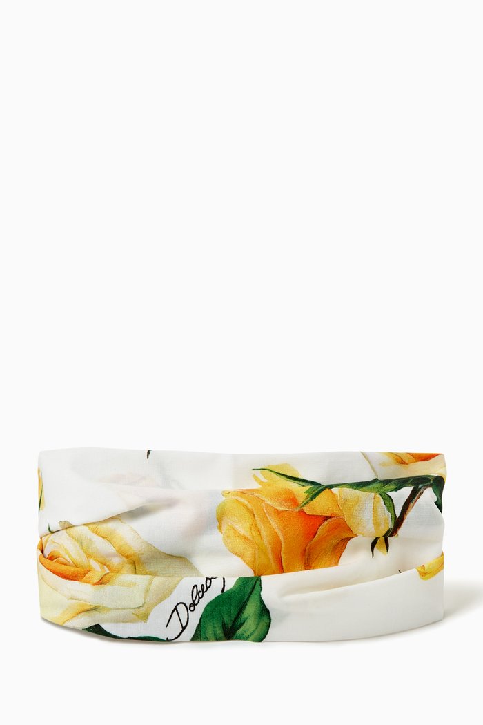 Rose-print Headband in Cotton, Yellow