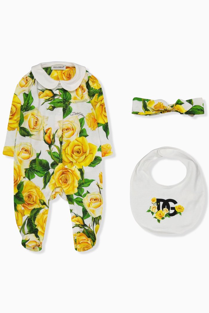 

Bodysuit, Hairband & Bib Gift Set in Cotton Jersey, Yellow