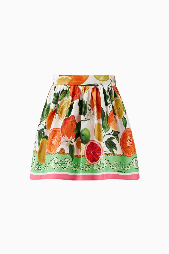 

Fruit Print Skirt & Bloomers in Cotton Poplin, Green