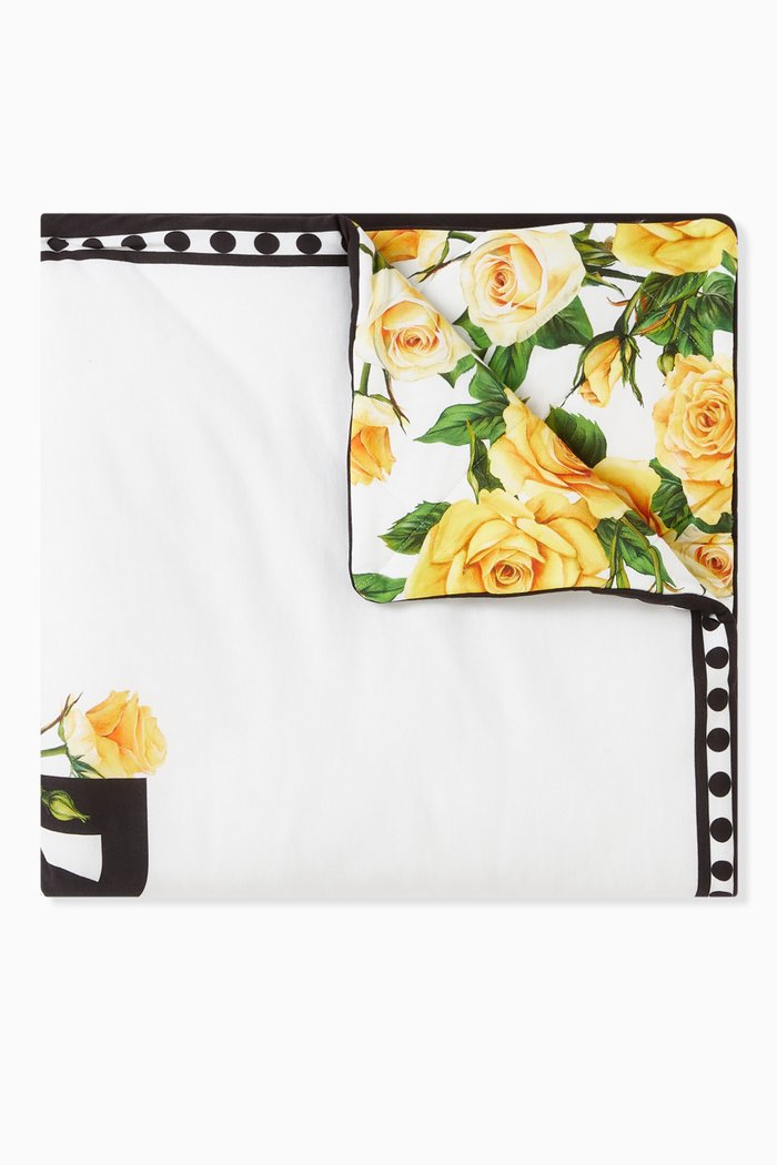 

Roses Print Blanket in Cotton Jersey, White