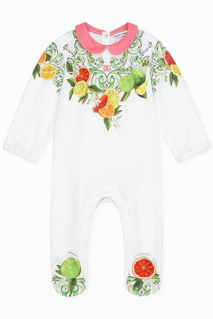 

Fruit Print Romper, Bib and Beanie Gift Set in Cotton Jersey, Green