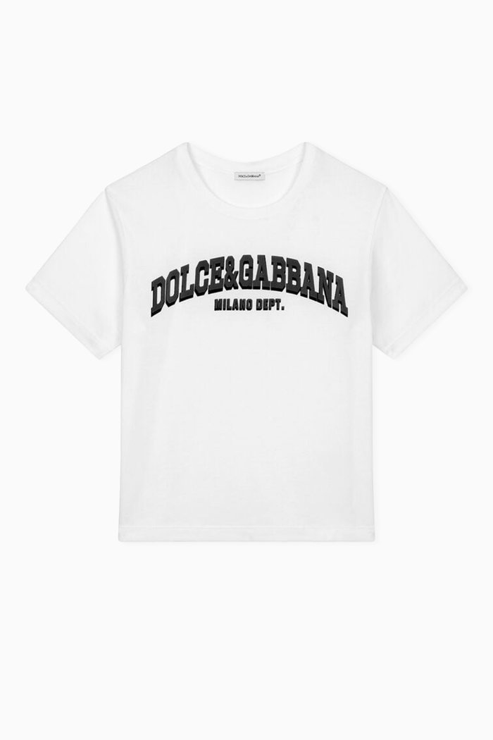 

Flocked Logo-print T-shirt in Cotton-jersey, White
