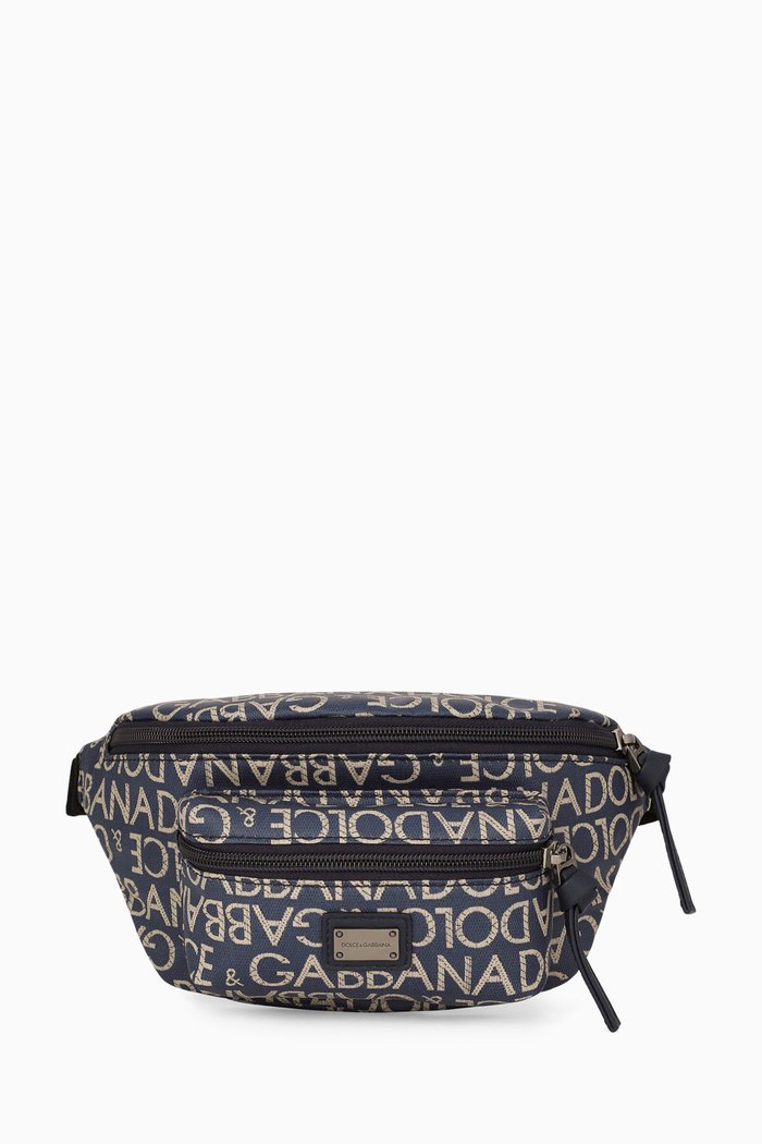 

All-over Logo Belt Bag in Coated Jacquard, Blue