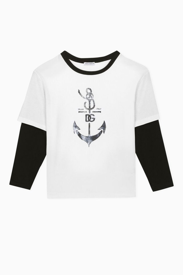 Double-sleeve Anchor-print T-shirt in Cotton-jersey, Red