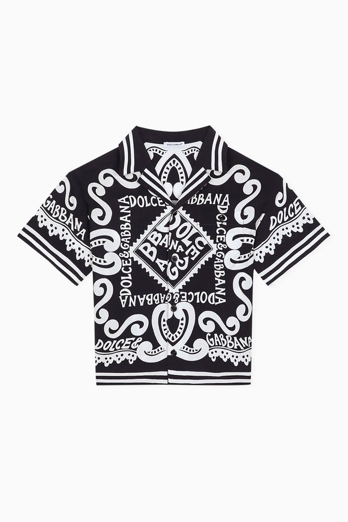 

Marina-print Batik Shirt in Viscose, Black