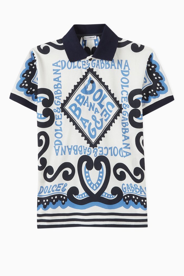 

Marina-print Polo Shirt in Cotton-piqué, Blue