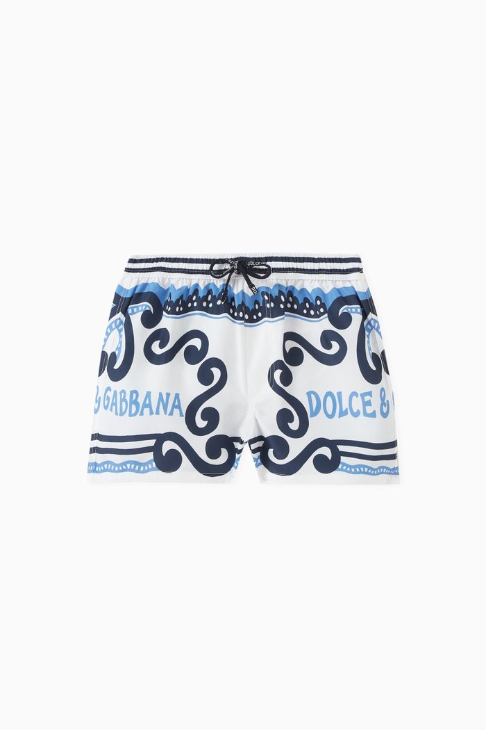 Marina-print Swim Shorts in Nylon, Blue