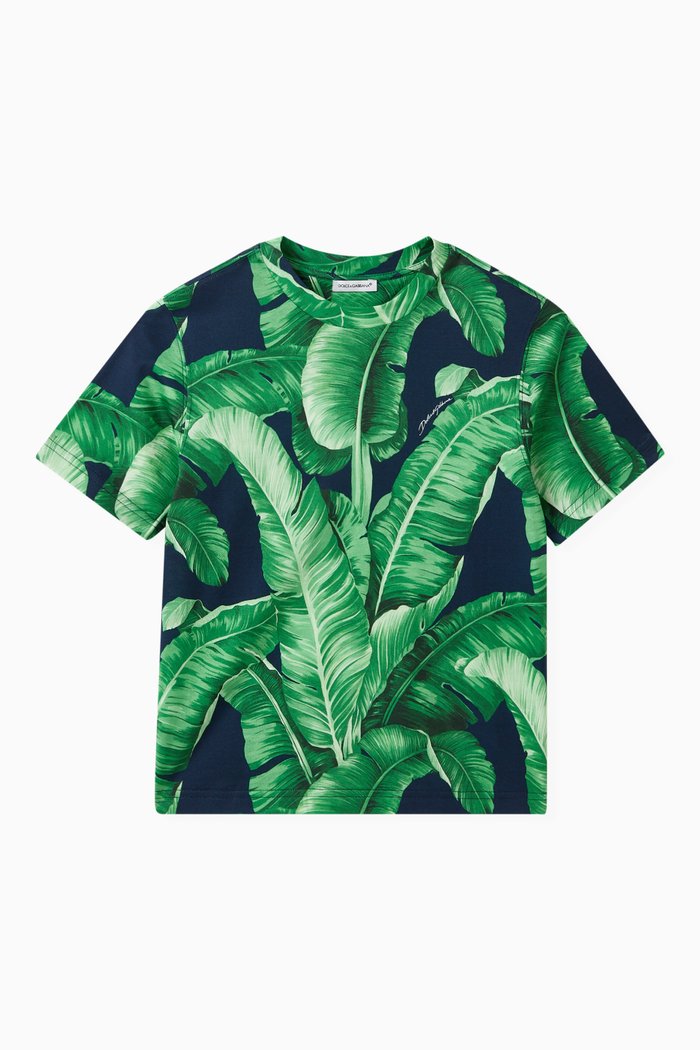 

Banana Tree-print Oversized T-shirt in Cotton Jersey, Green