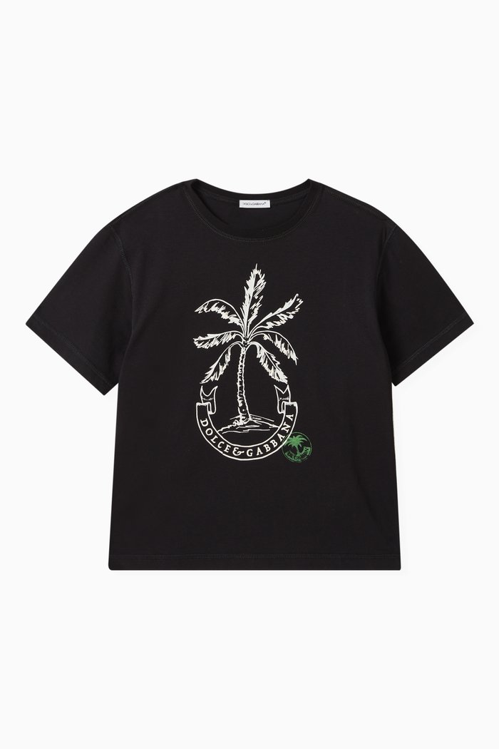 

Palm Tree-print T-shirt in Cotton Jersey, Black