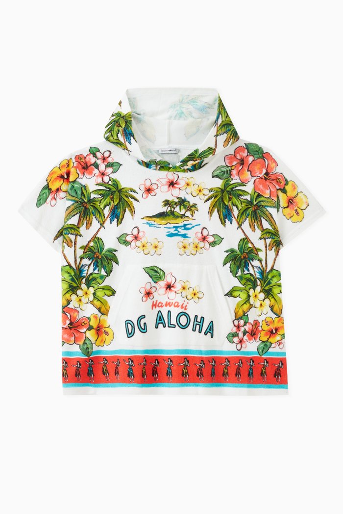 

Hawaiian-print Poncho in Terry-cloth, Multicolour