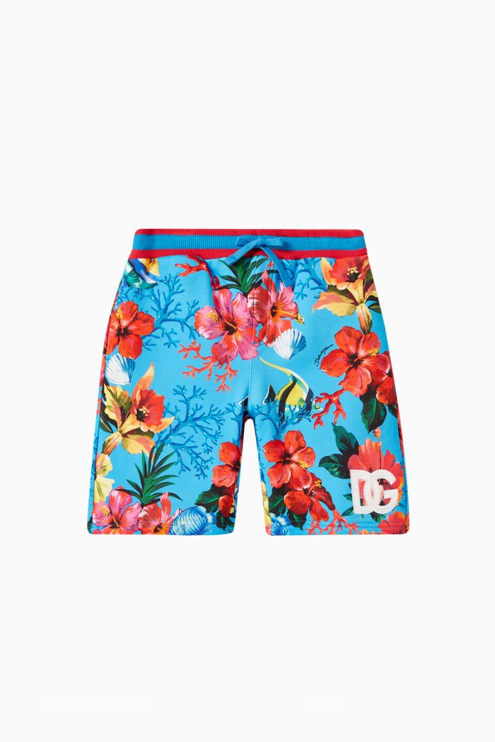 

Printed Bermuda Shorts in Cotton Jersey, Blue