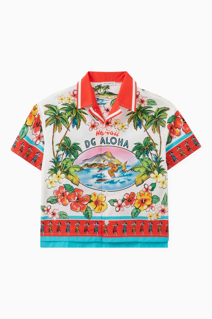 

Hawaii-print Shirt in Cotton Poplin, Multicolour