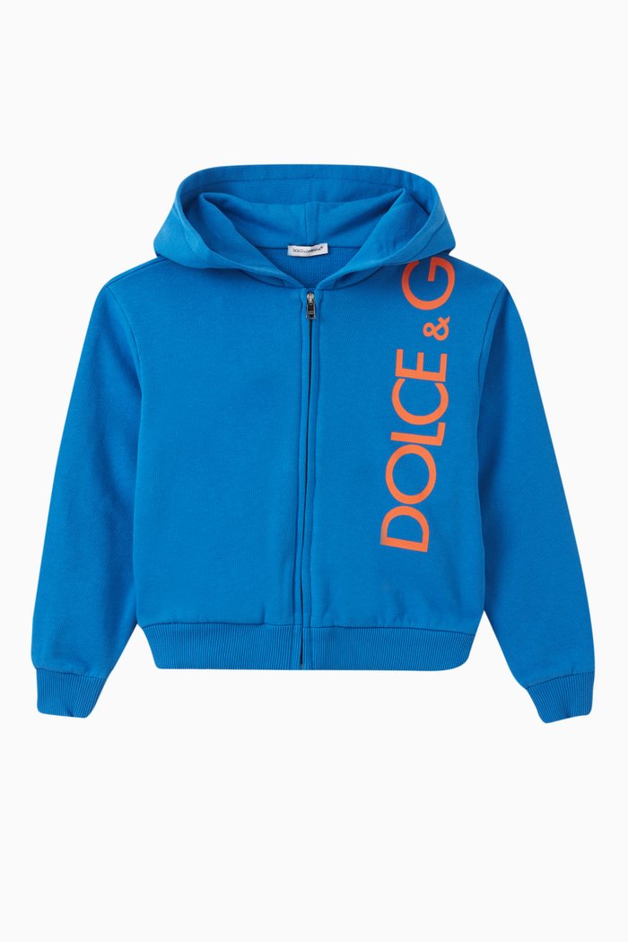 

Logo-print Hoodie in Cotton Jersey, Blue