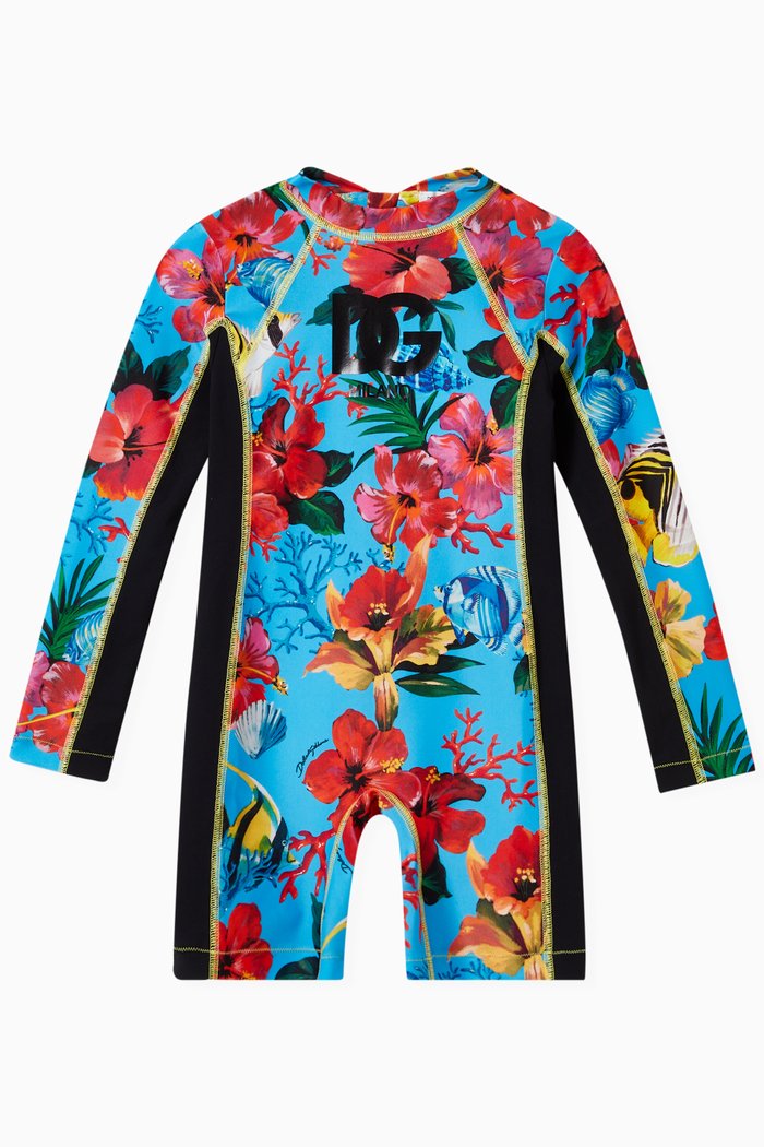 

Printed Wet Suit in Spandex Jersey, Blue
