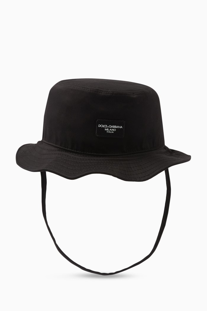 Logo Bucket Hat in Cotton, Black