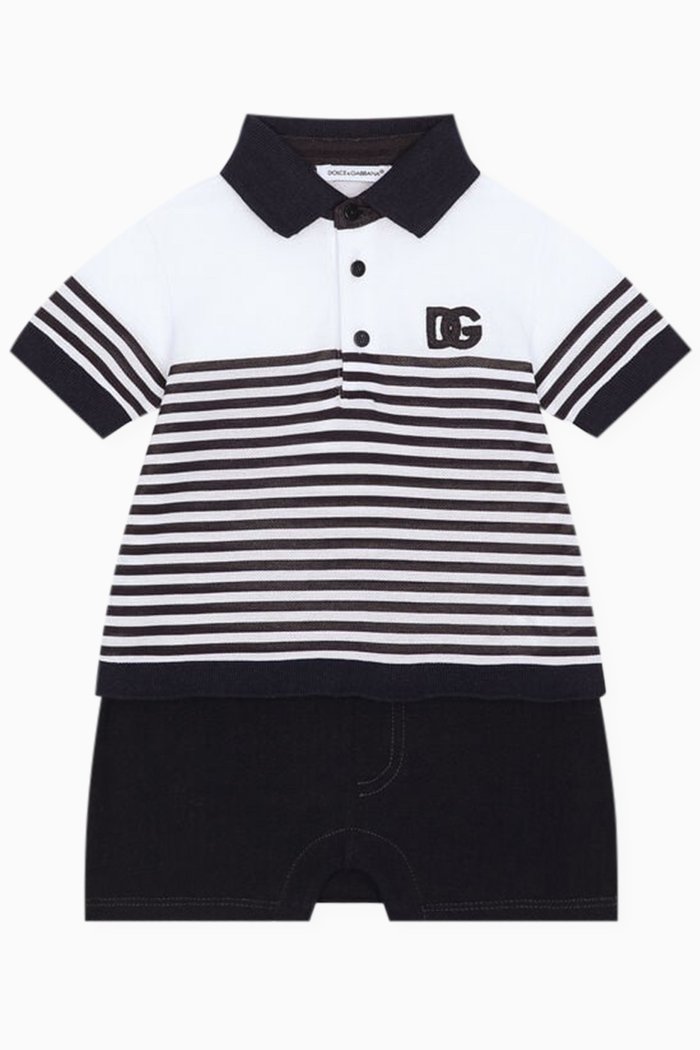 

Striped DG-logo Romper in Cotton-piqué, Red