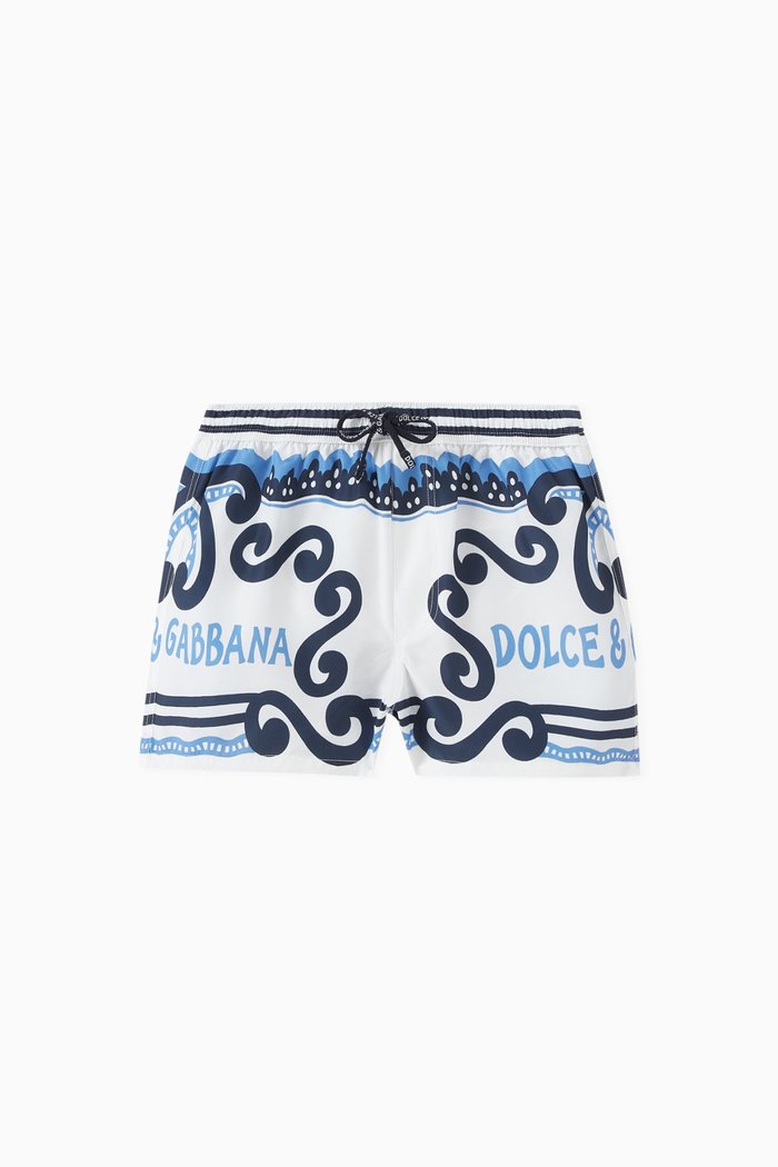 

Marina-print Swim Shorts in Nylon, Blue