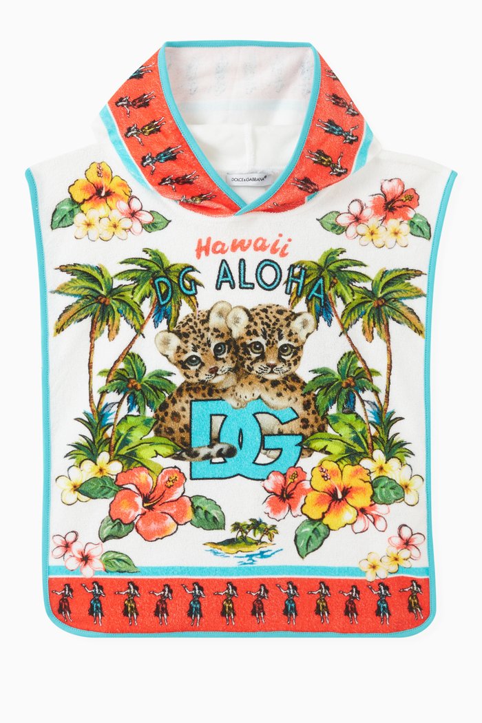 

Hawaii-print Hooded Poncho in Cotton, Multicolour
