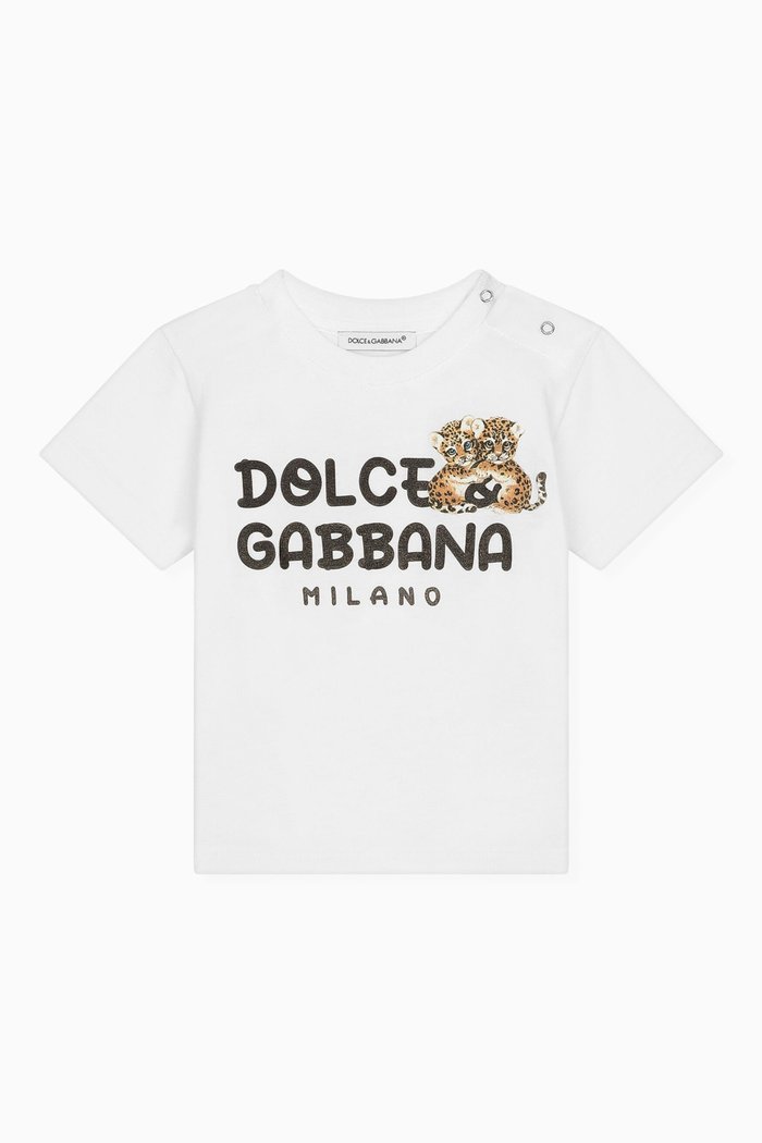 

Leopard & Logo-print T-shirt in Cotton-jersey, White
