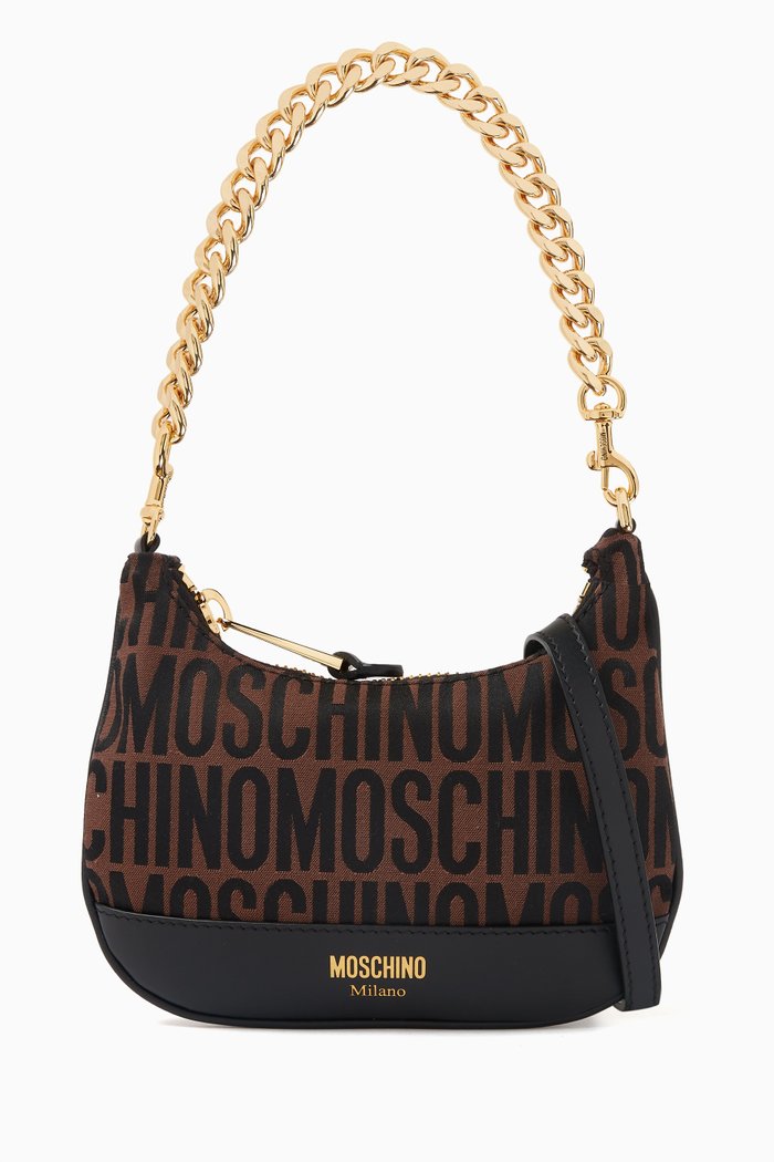 Small Shoulder Bag in Jacquard Nylon, Brown