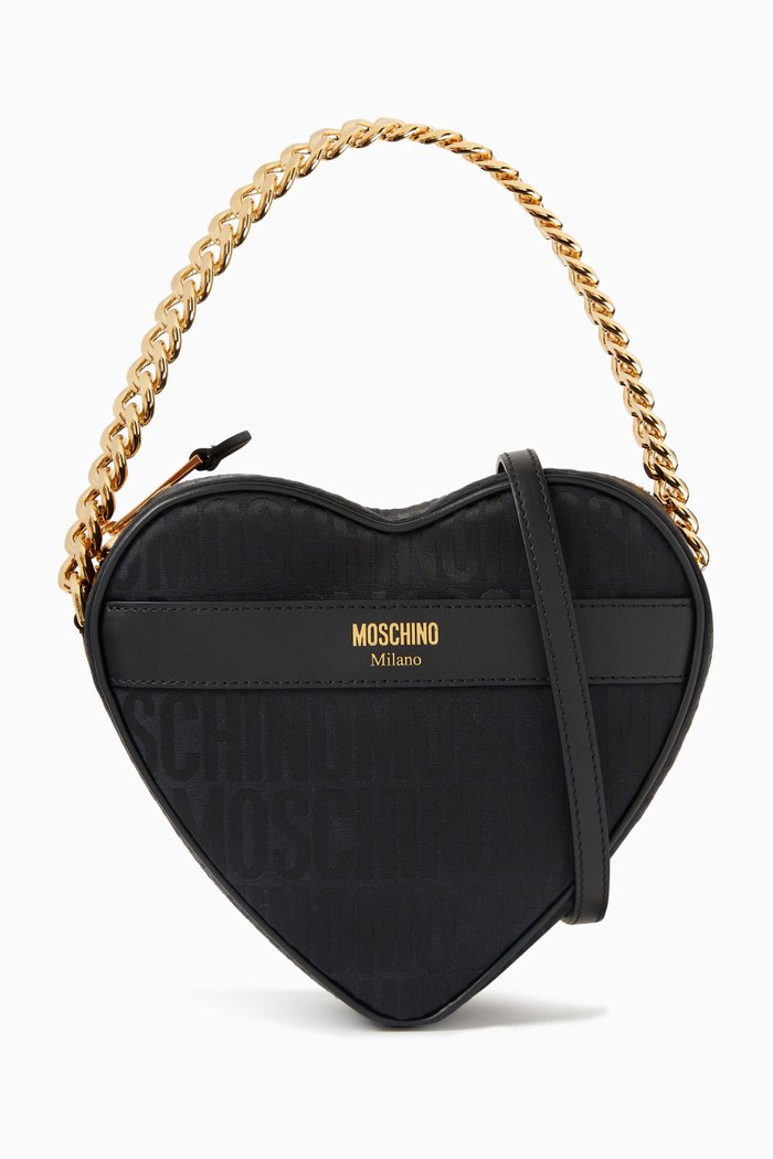 

Small Heart Shaped Shoulder Bag in Jacquard Nylon, Black