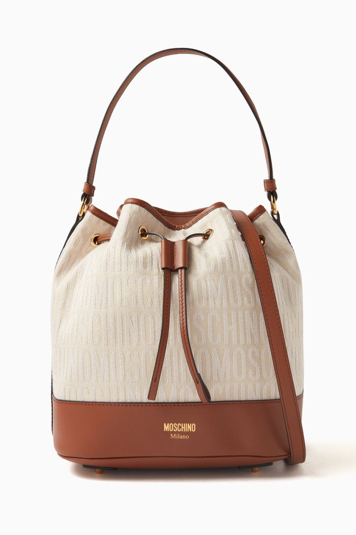 

Medium Logo Bucket Bag in Canvas & Leather, Neutral