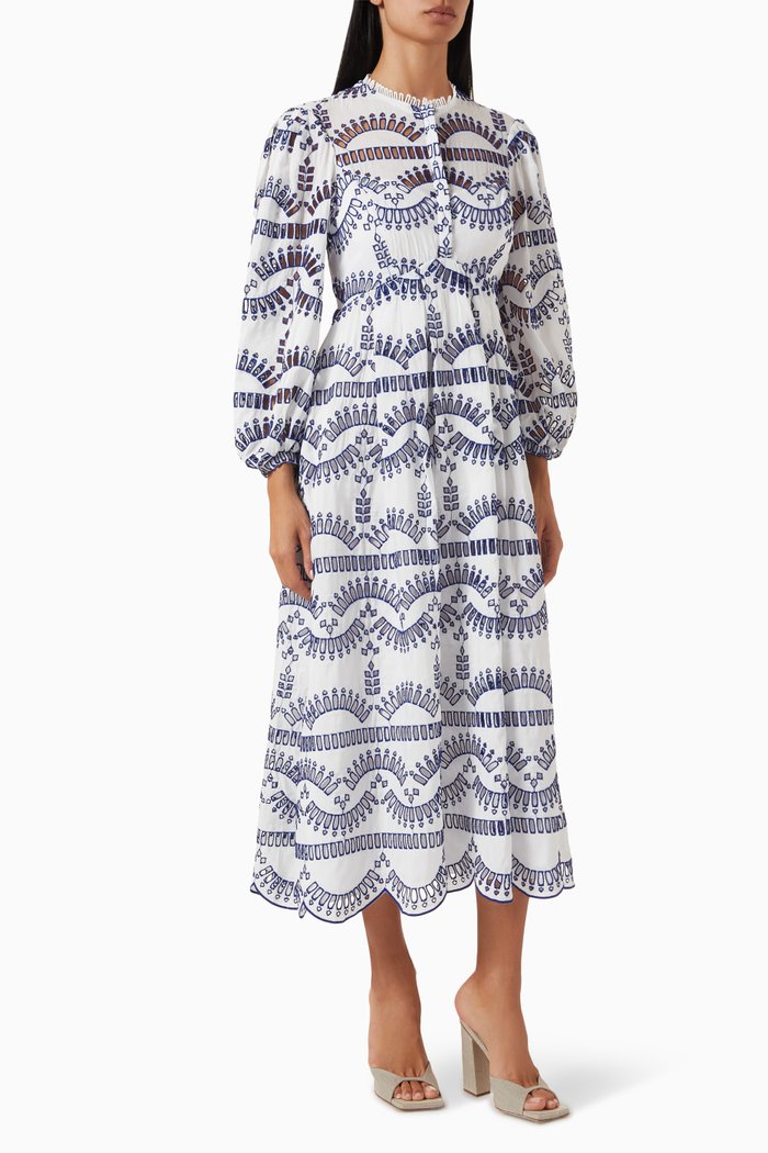 

Kaika Midi Dress in Cotton-blend Broderie, Blue