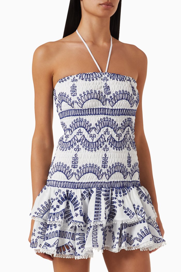 

Megan Mini Dress in Cotton-blend Broderie, Blue