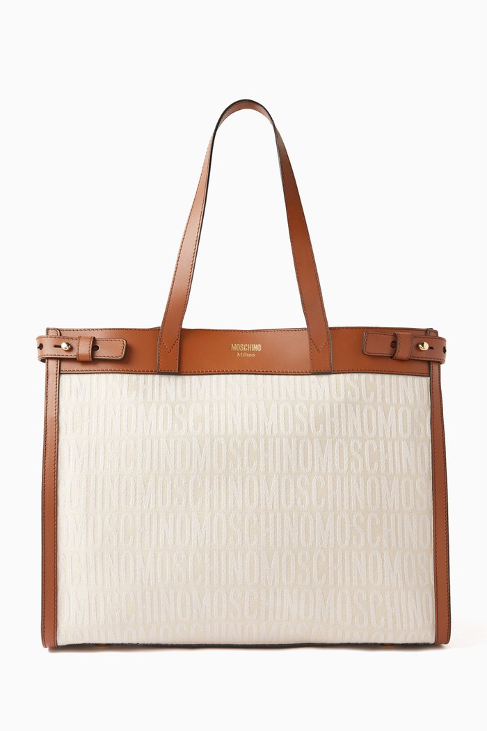 Large Jacquard Tote Bag in Canvas, Neutral