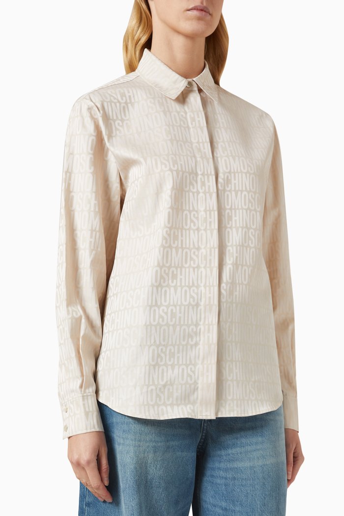 

Logo Print Shirt in Cotton Poplin Jacquard, Neutral