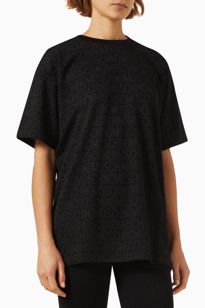 

All-over Logo T-shirt in Cotton-blend Jersey, Black