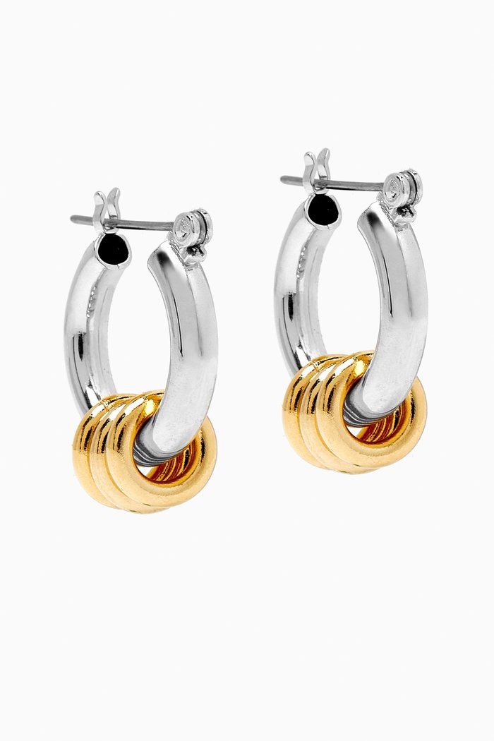Two Tone Fillia Hoops in 14kt Gold & Platinum-plated Brass, Silver