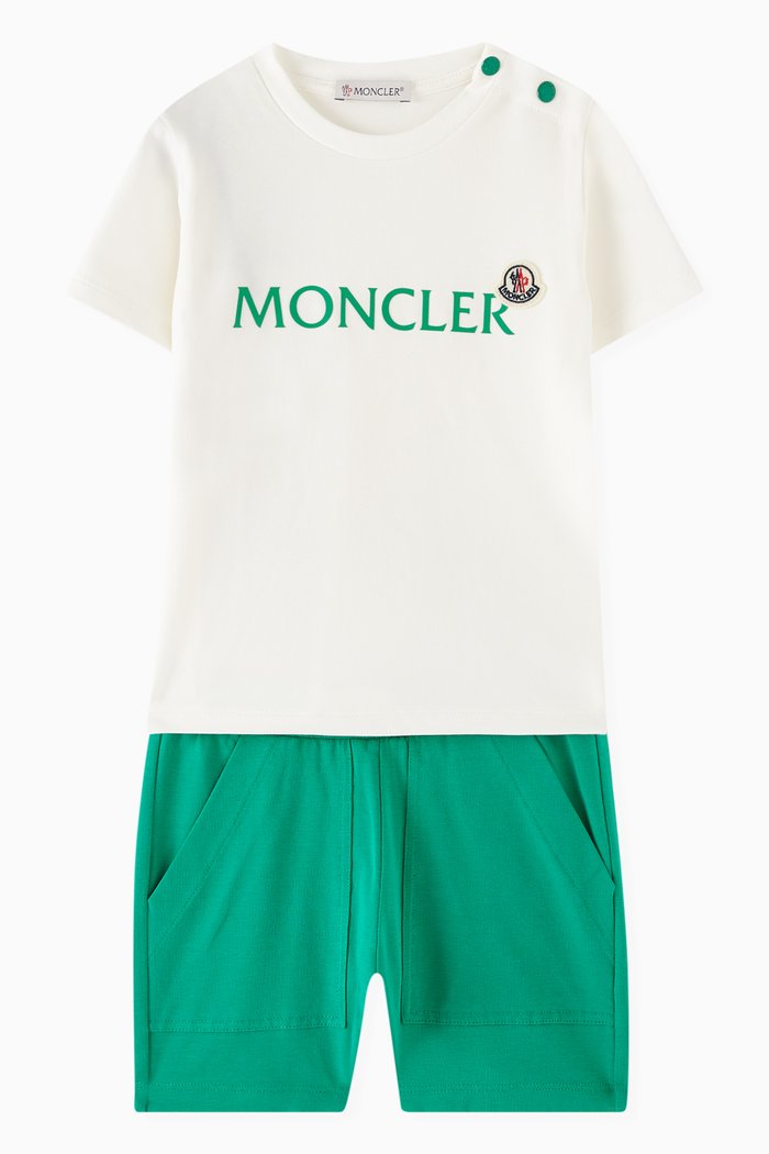 

Logo T-shirt & Shorts Set in Cotton Piquet, Green