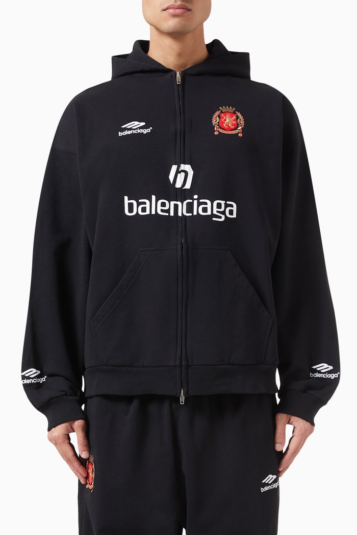 

Dubai Soccer Medium-fit Zip-up Hoodie in Cotton-fleece, Black