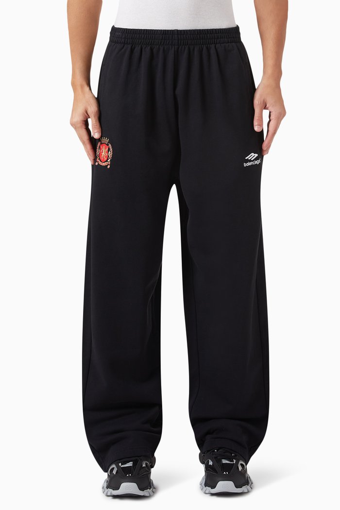 Football Crest Baggy Sweatpants in Cotton Fleece, Black