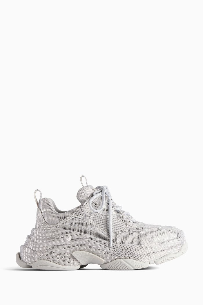 

Triple S Rhinestone-embellished Sneakers in Microfiber, Grey