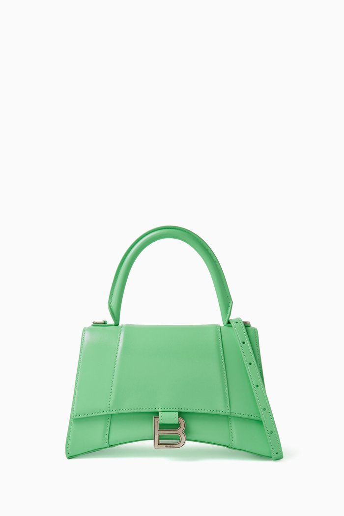 

Small Hourglass Top-handle Bag in Shiny Box Calfskin, Green