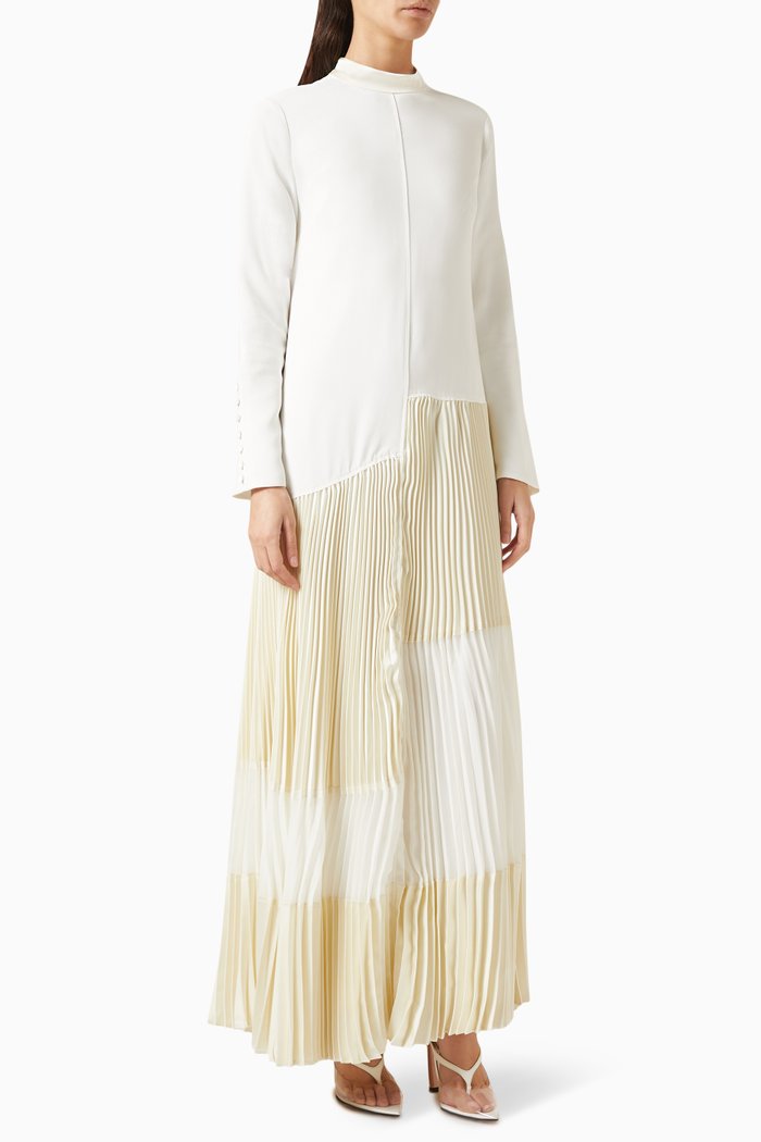 

Niamh Panelled Gown in Crepe & Satin, Neutral