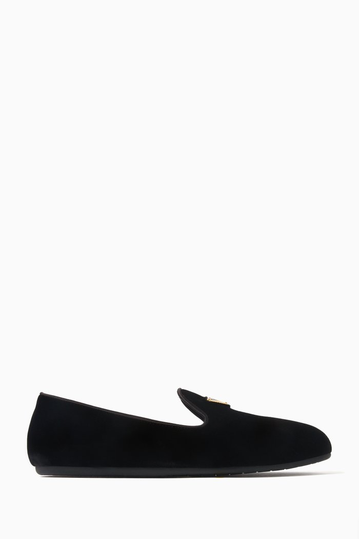 Triangle Logo Loafers in Velvet, Black