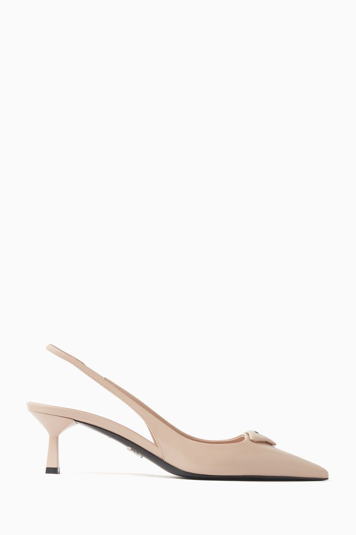 

Triangle Logo 55 Slingback Pumps in Brushed Leather, Pink